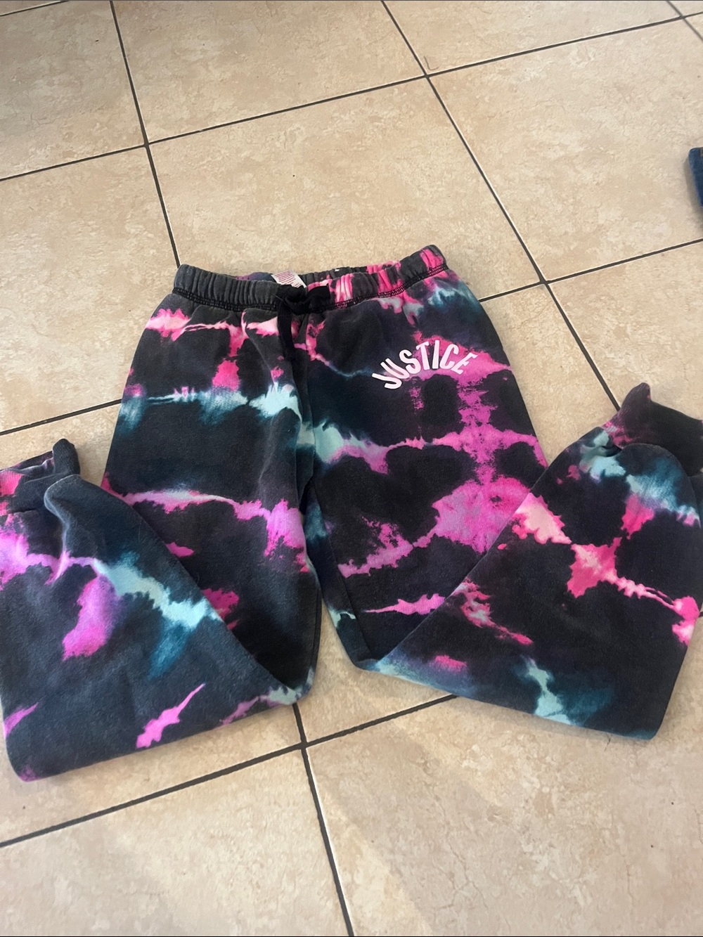 Justice Black Tie-Dye Fleece Joggers with Pink & Teal Accents